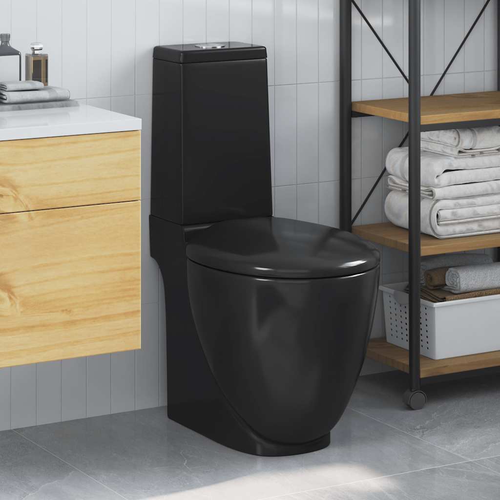 vidaXL Ceramic Toilet Horizontal Outlet Black