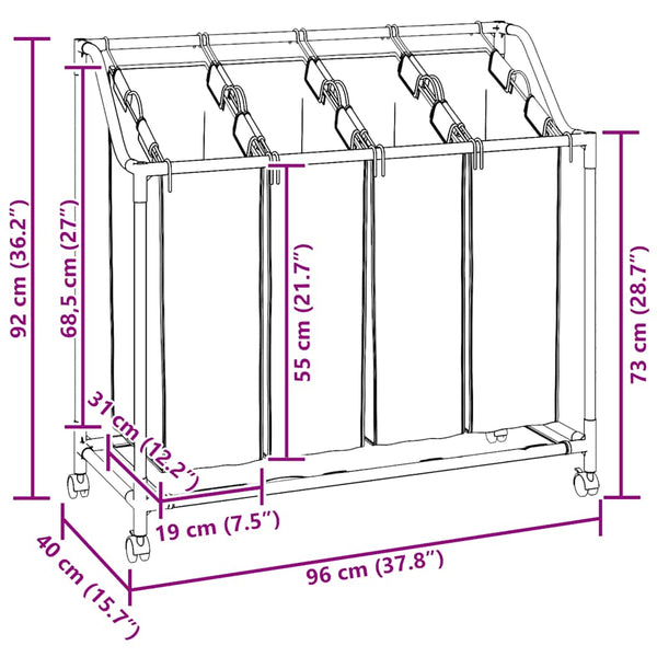 4-Compartment Black Laundry Sorter