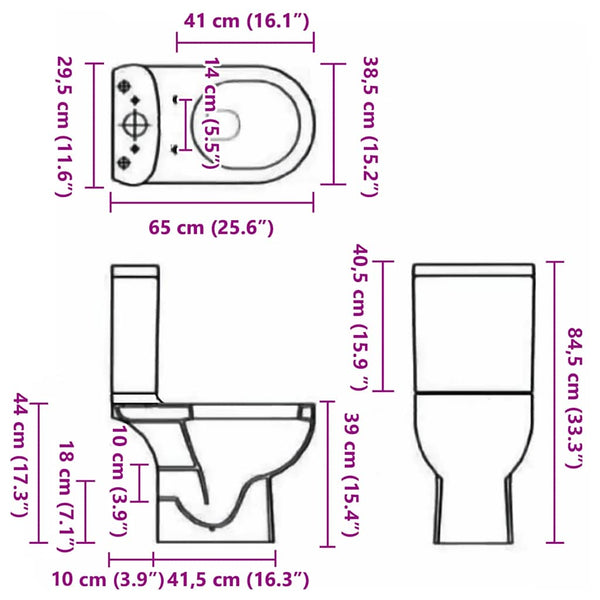 vidaXL Ceramic Toilet Horizontal Outlet White