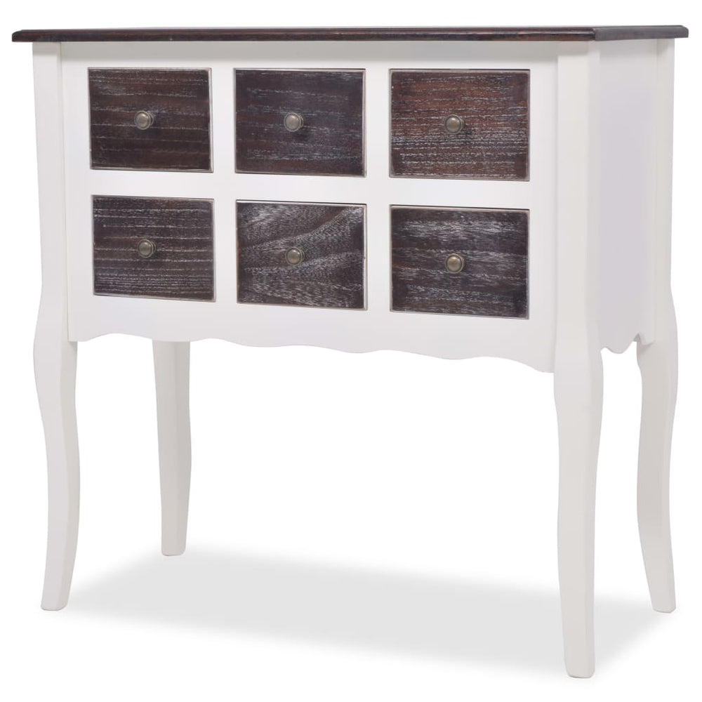 vidaXL Console Cabinet with 6 Drawers Brown and White Wood
