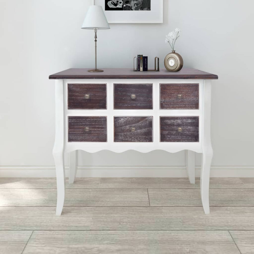 vidaXL Console Cabinet with 6 Drawers Brown and White Wood