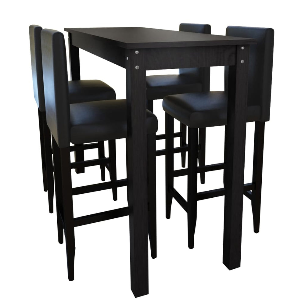 Bar Set Bar Table with 4 Bar Stools Black