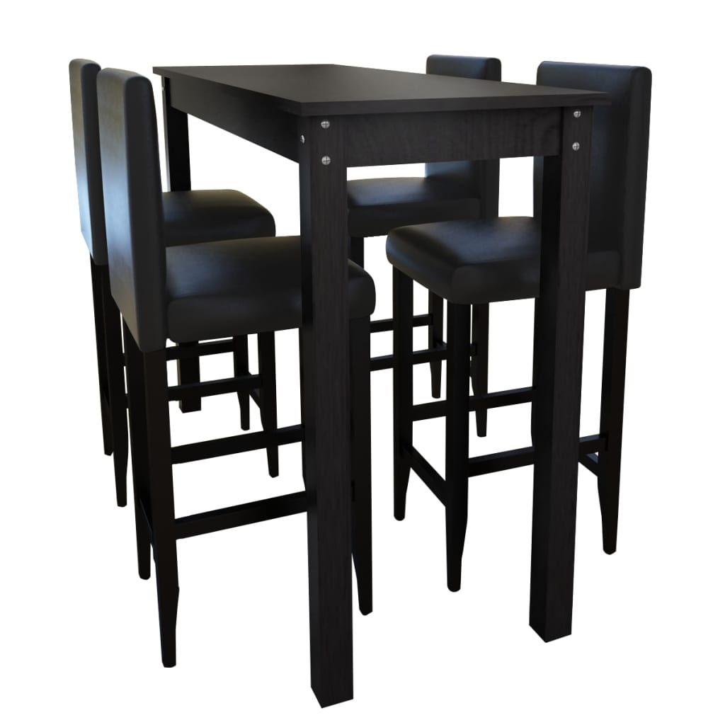 Bar Set Bar Table with 4 Bar Stools Black