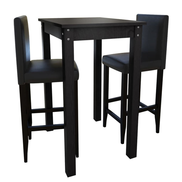 Bar Set Bar Table with 2 Bar Stools Black
