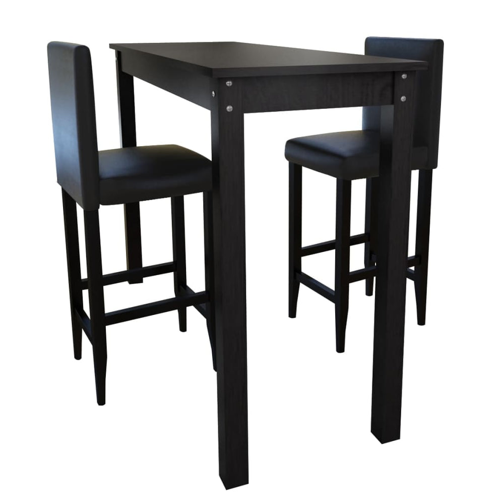 Bar Set Bar Table with 2 Bar Stools Black