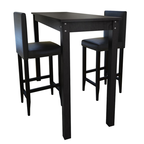 Bar Set Bar Table with 2 Bar Stools Black