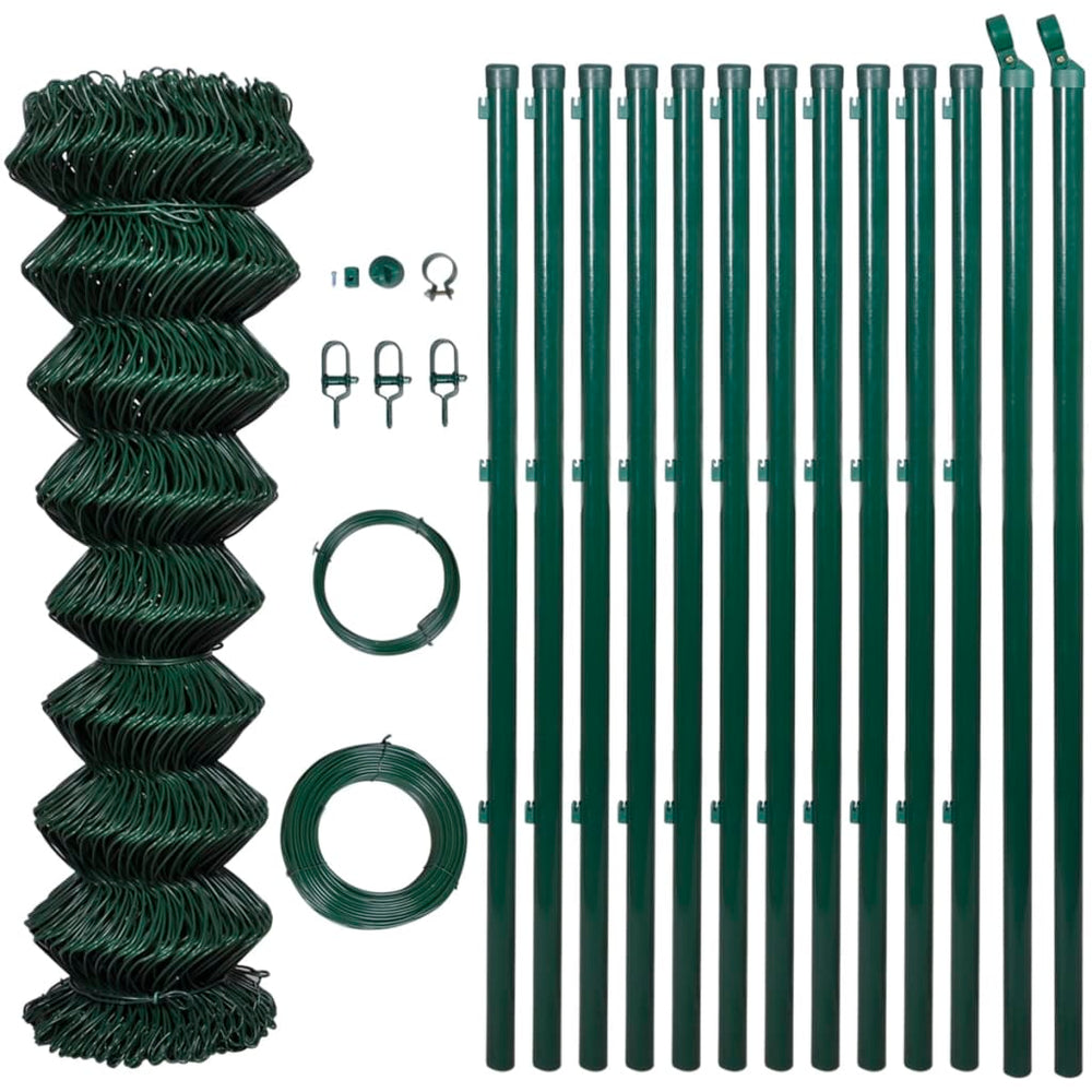 vidaXL Chain Link Fence with Posts Steel 1.25x15 m Green