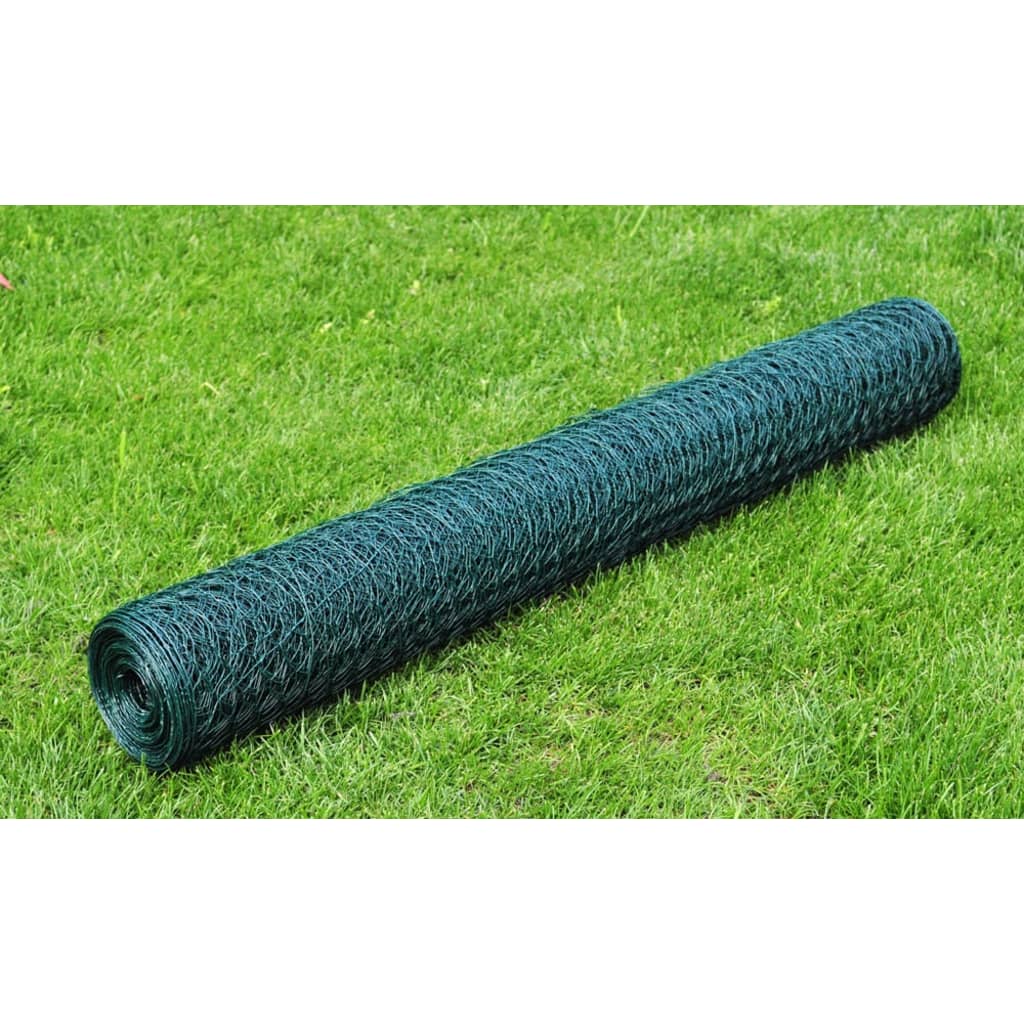 vidaXL PVC Coated Wire Mesh Fence 25x0.5 m Green