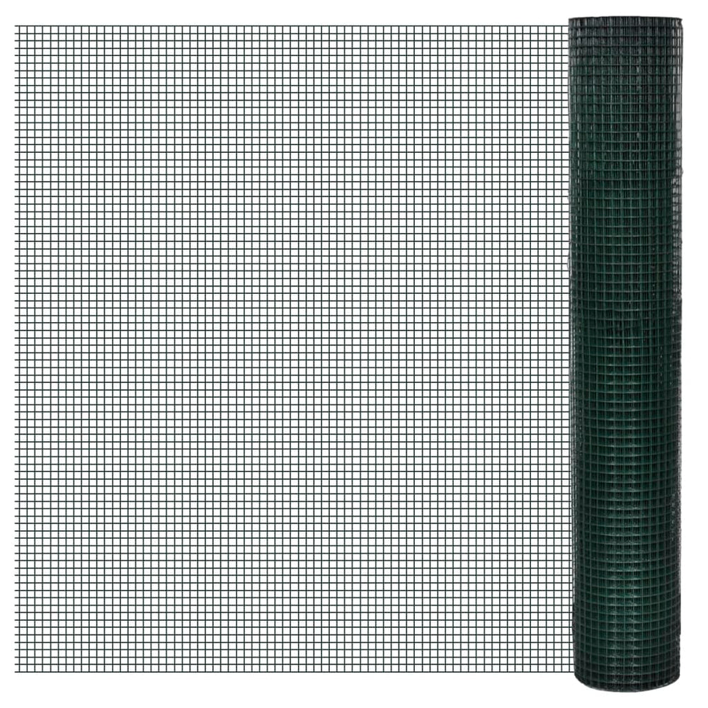 vidaXL Chicken Wire Fence Galvanised with PVC Coating 10x1 m Green
