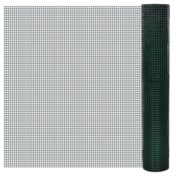 vidaXL Chicken Wire Fence Galvanised with PVC Coating 10x1 m Green