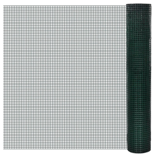 vidaXL Chicken Wire Fence Galvanised with PVC Coating 10x1 m Green