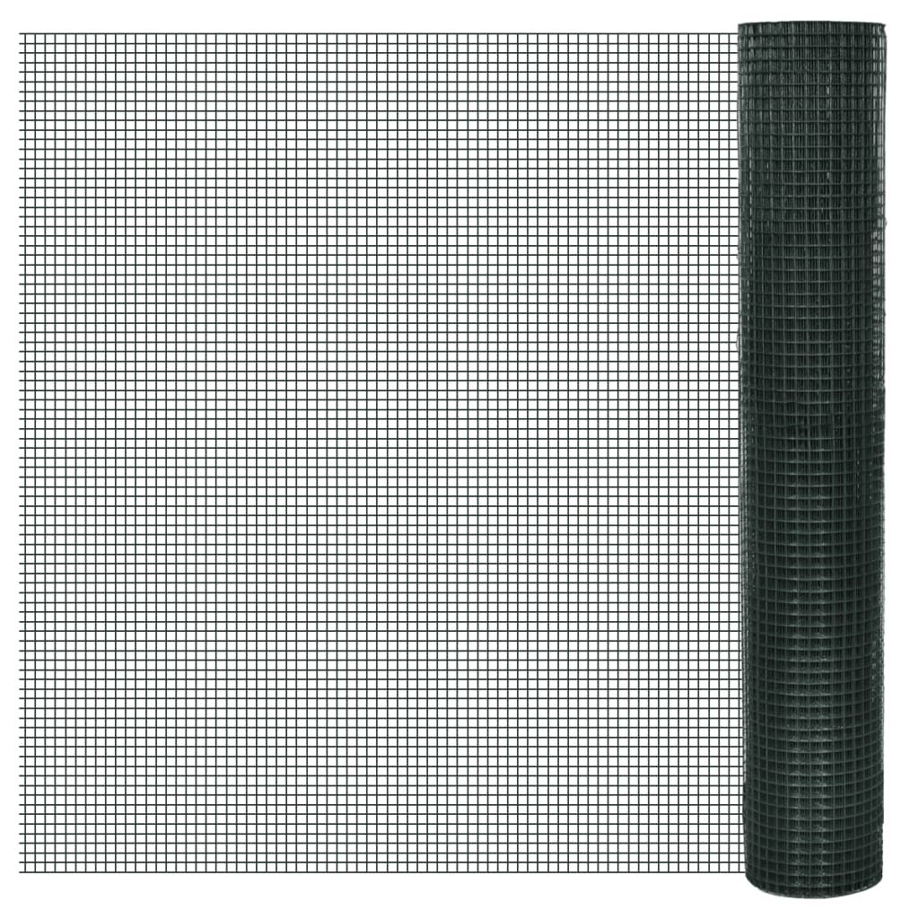 vidaXL Galvanized Chicken Wire with PVC Coating 25x1 m Green