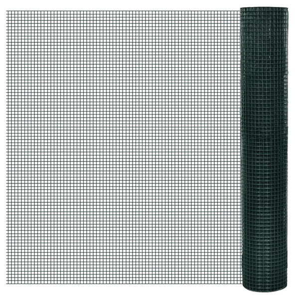 vidaXL Galvanized Chicken Wire with PVC Coating 25x1 m Green