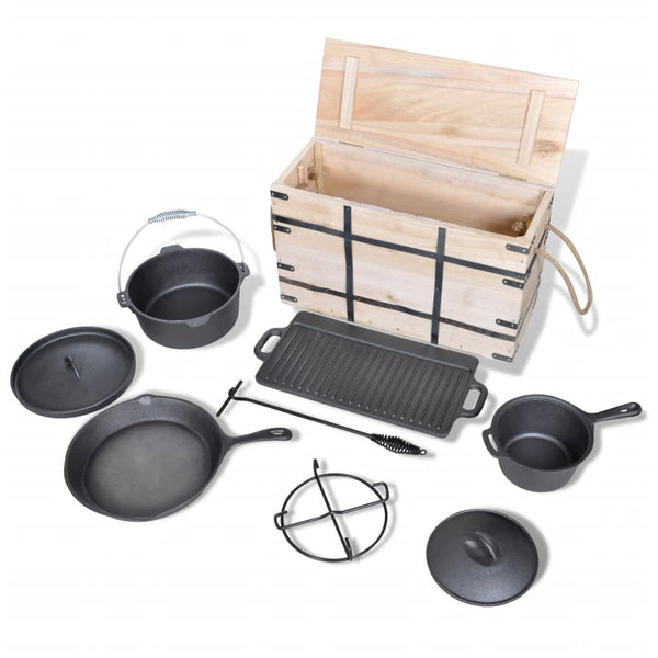 9-piece set in a wooden box, saucepan set, pots, frying pan