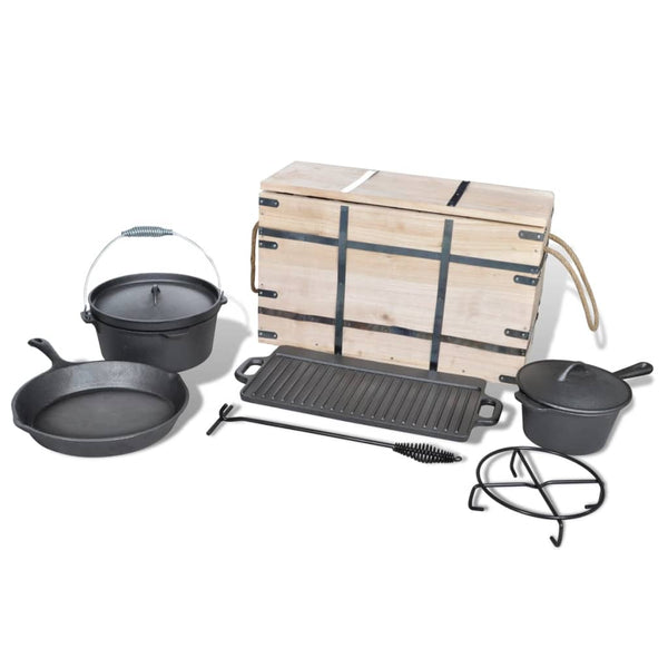 9-piece set in a wooden box, saucepan set, pots, frying pan