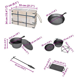 9-piece set in a wooden box, saucepan set, pots, frying pan