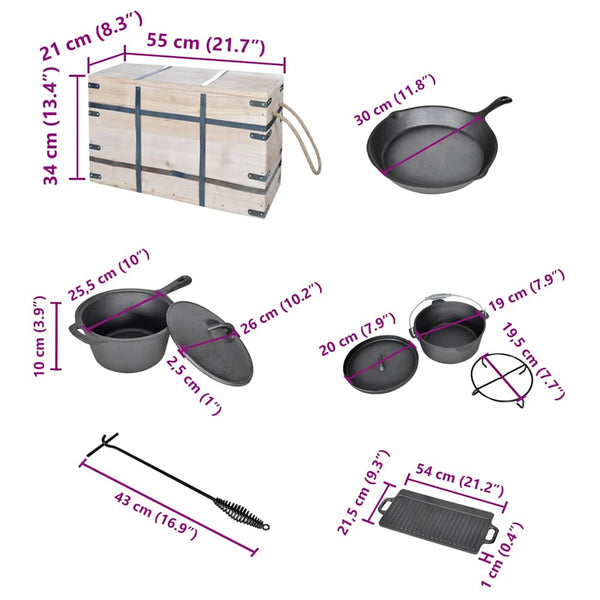 9-piece set in a wooden box, saucepan set, pots, frying pan