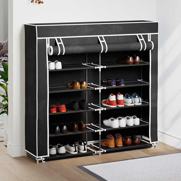 vidaXL Fabric Shoe Rack with Cover 115 x 28 x 110 cm Black