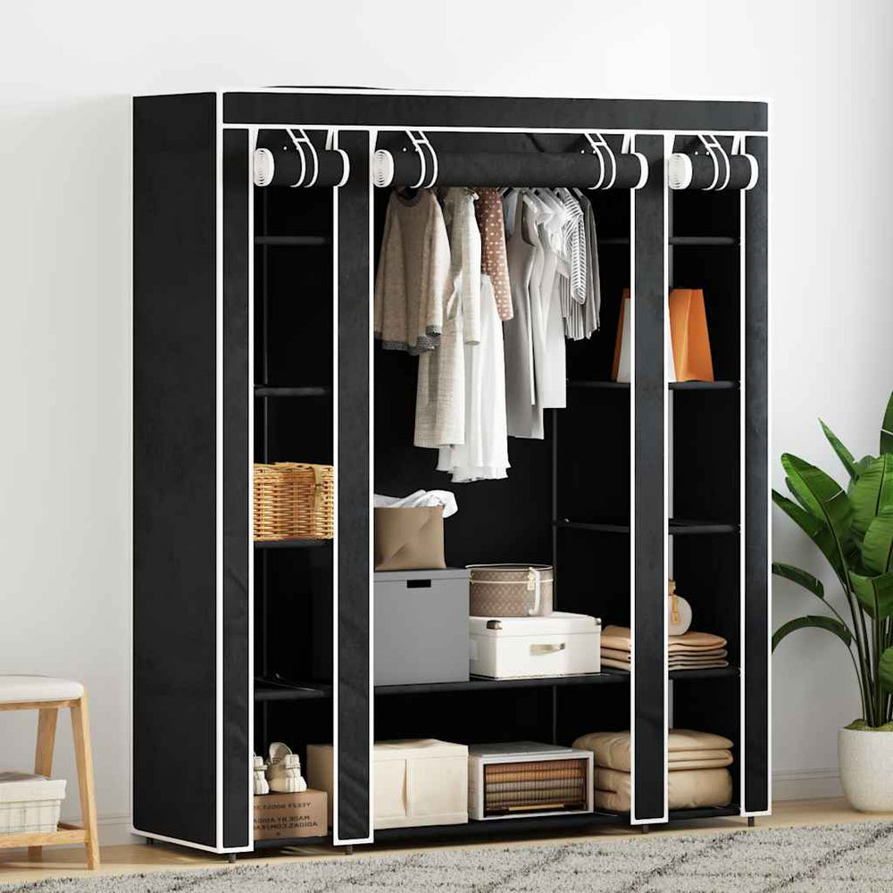vidaXL Fabric Wardrobe with Shelves and Hanging Rails 45×150×176 cm Black