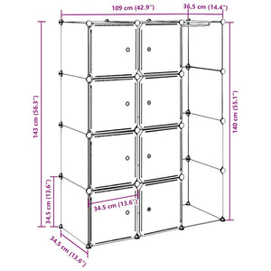 vidaXL Modular Wardrobe with 9 Compartments 109x36.5x143cm Black and White