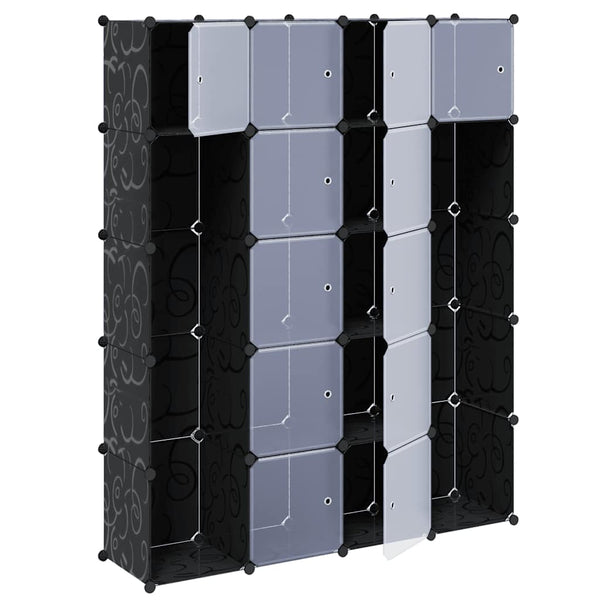 vidaXL Modular Wardrobe with 14 Compartments Black/White 37x146x180.5cm