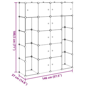vidaXL Modular Wardrobe with 14 Compartments Black/White 37x146x180.5cm