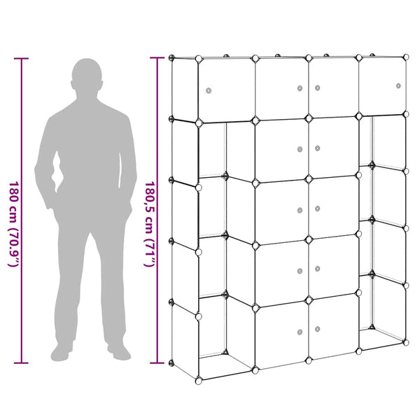 vidaXL Modular Wardrobe with 14 Compartments Black/White 37x146x180.5cm