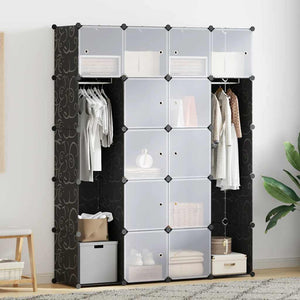vidaXL Modular Wardrobe with 14 Compartments Black/White 37x146x180.5cm