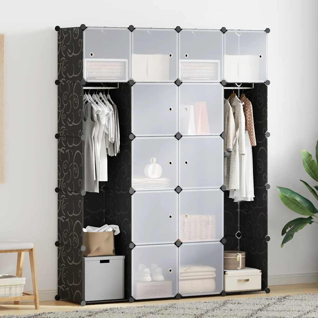 vidaXL Modular Wardrobe with 14 Compartments Black/White 37x146x180.5cm