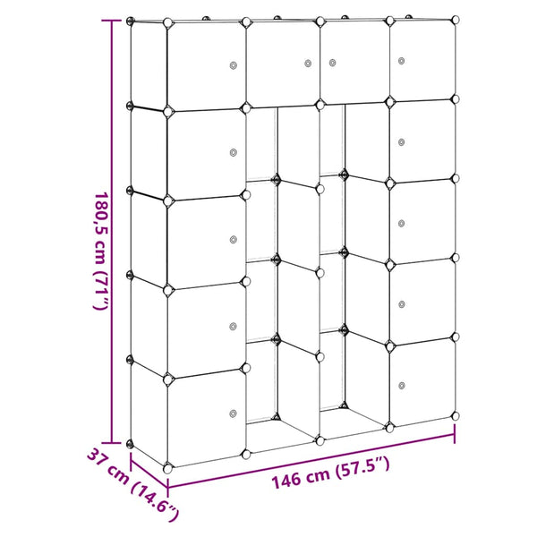 vidaXL Modular Cabinet with 14 Compartments White 37x146x180.5 cm