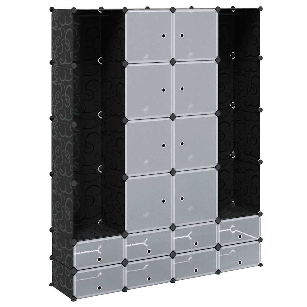 vidaXL Modular Wardrobe with 18 Compartments Black/White 37x146x180.5cm