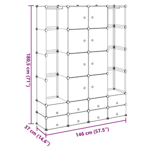 vidaXL Modular Wardrobe with 18 Compartments Black/White 37x146x180.5cm