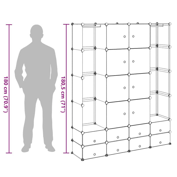vidaXL Modular Wardrobe with 18 Compartments Black/White 37x146x180.5cm