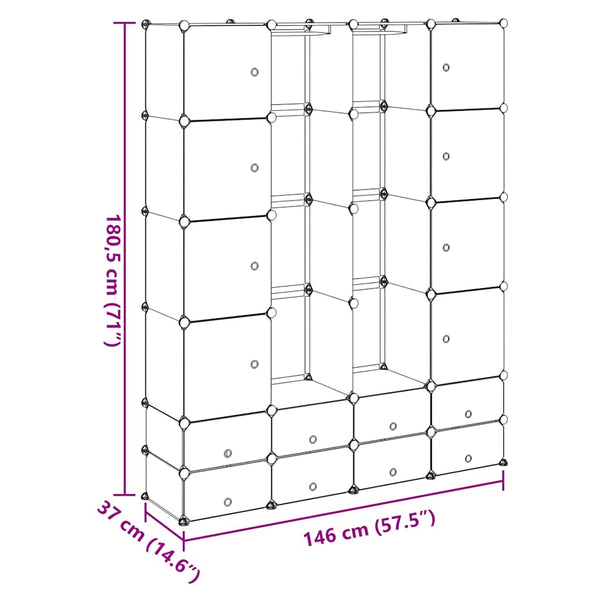 vidaXL Modular Wardrobe with 18 Compartments White 37x146x180.5 cm