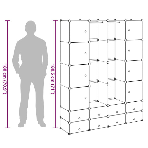 vidaXL Modular Wardrobe with 18 Compartments White 37x146x180.5 cm