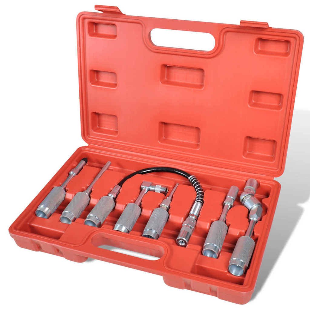 Grease gun adapter, 7-piece set, armored hose