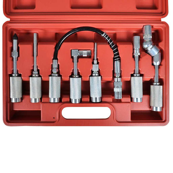 Grease gun adapter, 7-piece set, armored hose
