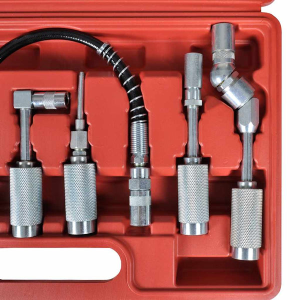 Grease gun adapter, 7-piece set, armored hose
