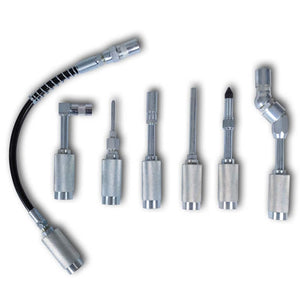 Grease gun adapter, 7-piece set, armored hose