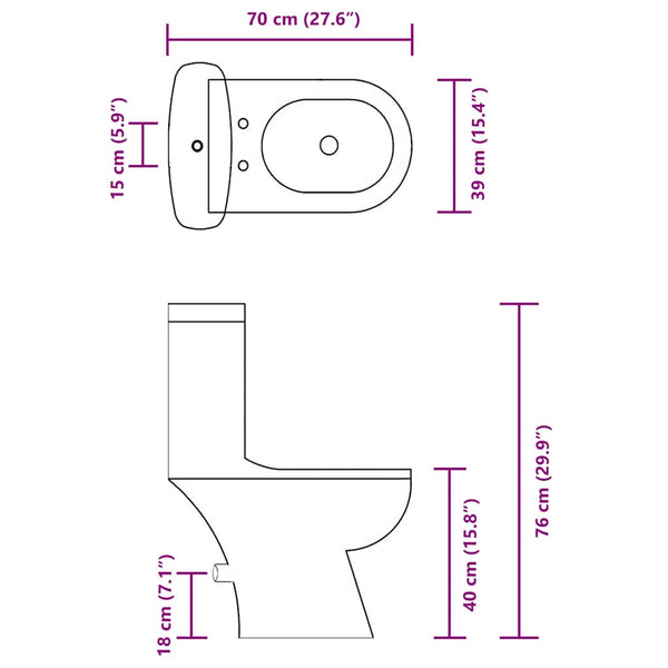 vidaXL Toilet with Cistern Black