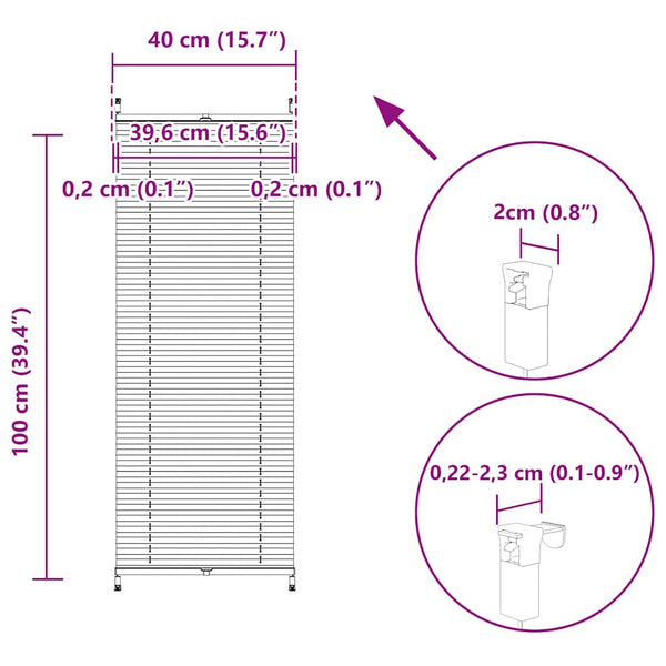 vidaXL Blackout Pleated Blind 40×100 cm White
