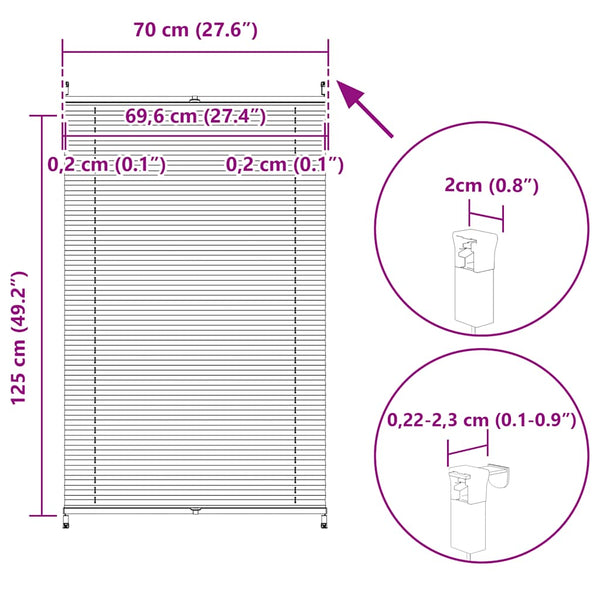 vidaXL Blackout Pleated Blind 70×125 cm White