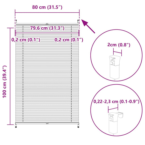 vidaXL Blackout Pleated Blind 80x100 cm White