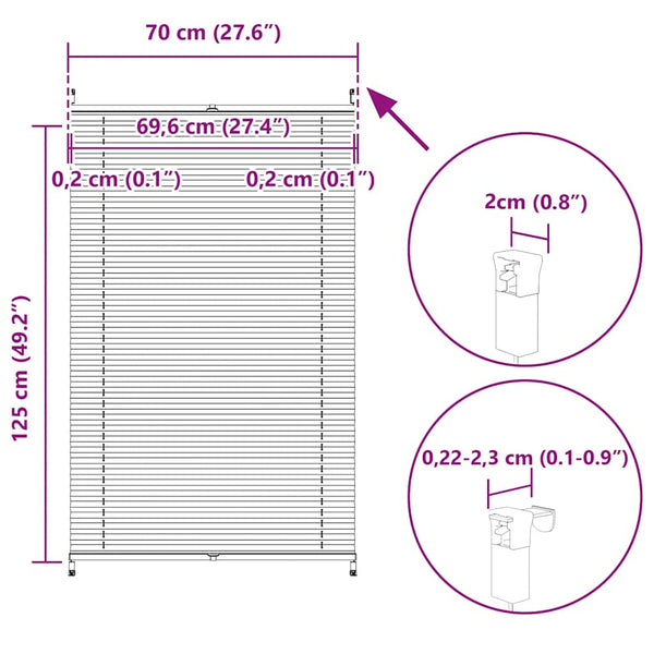 Pleated Blind Roller Blind Pleated Roller Blind 70x125cm Cream