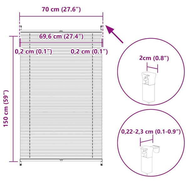 Pleated Blind Pleated Roller Blind 70x150cm Cream