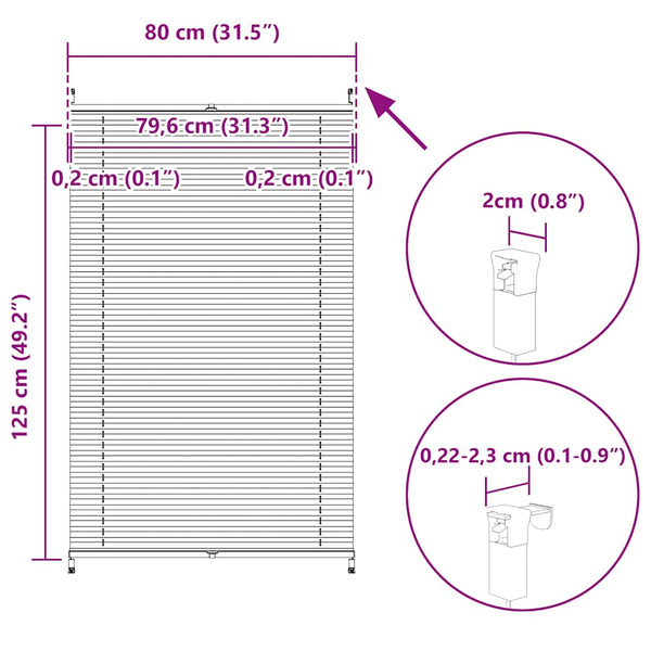 Pleated blind pleated roller blind 80x125cm Cream