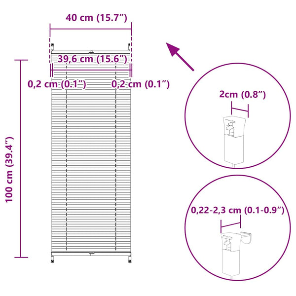 Pleated Blind Roller Blind Pleated Roller Blind 40x100cm Cream