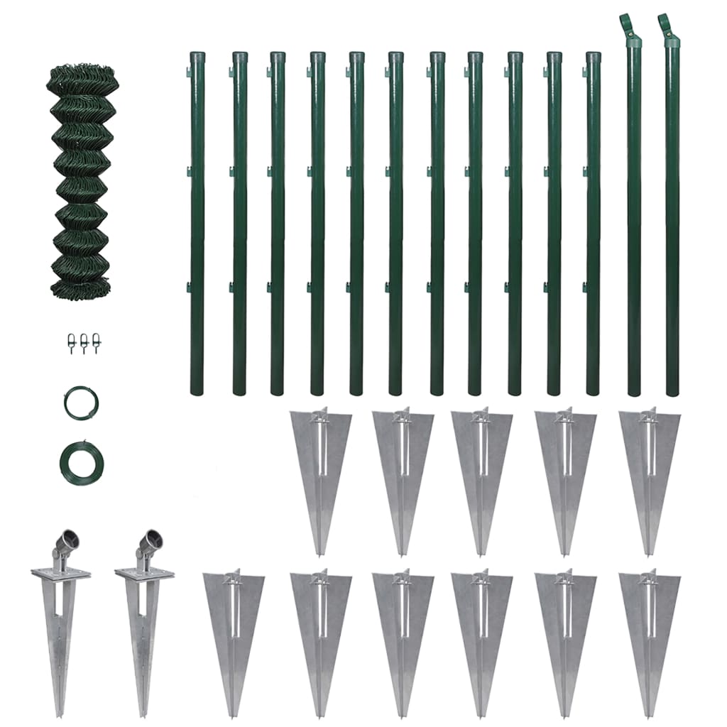 vidaXL Chain Link Fence with Posts and Ground Sleeves Steel 0.8x25 m