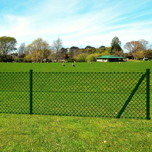 vidaXL Chain Link Fence with Posts and Ground Sleeves Steel 0.8x25 m