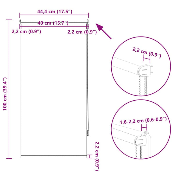 vidaXL Blackout Roller Blind 44.4 x 100 cm, Fabric Width 40 cm, White